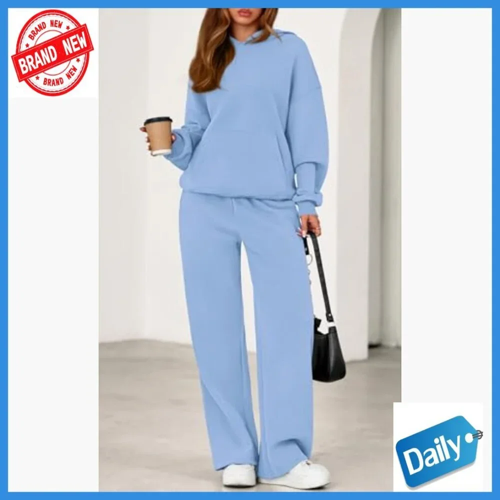 Oversized Hoodie & Wide Leg Sweatpants Matching Set, 2-Piece Lounge Tracksuit